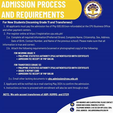 Senior High School admission for SY 2024.